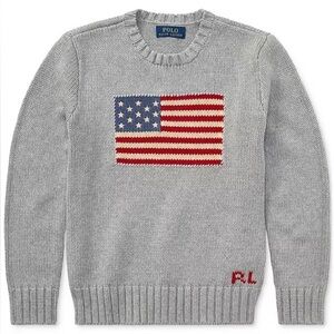 Kids 4T Polo by Ralph Lauren Gray Knit American Flag Sweater Unisex